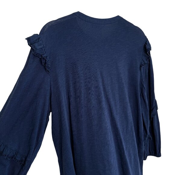 Lucky Brand Navy Long Sleeve Ruffle Button Down, L - Picture 4 of 11